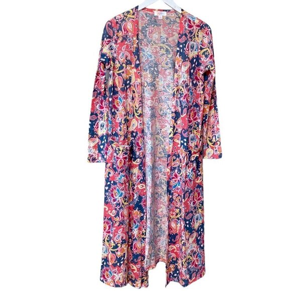LULAROE Duster Small Long Cardigan Pink Blue Paisley Sarah Loungewear NWT Linen - Picture 1 of 10